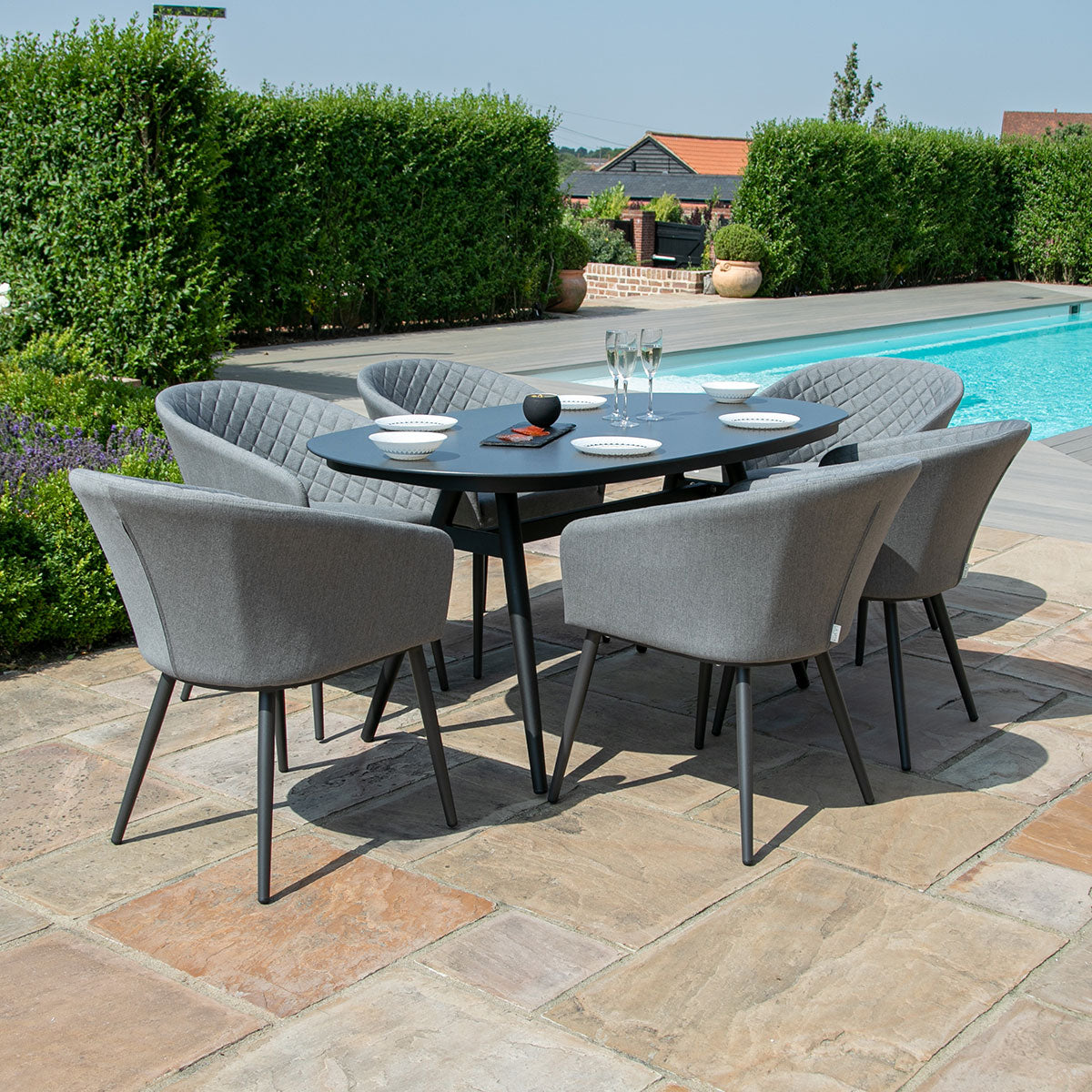 Maze - Outdoor Fabric Ambition 6 Seat Oval Dining Set -Flanelle