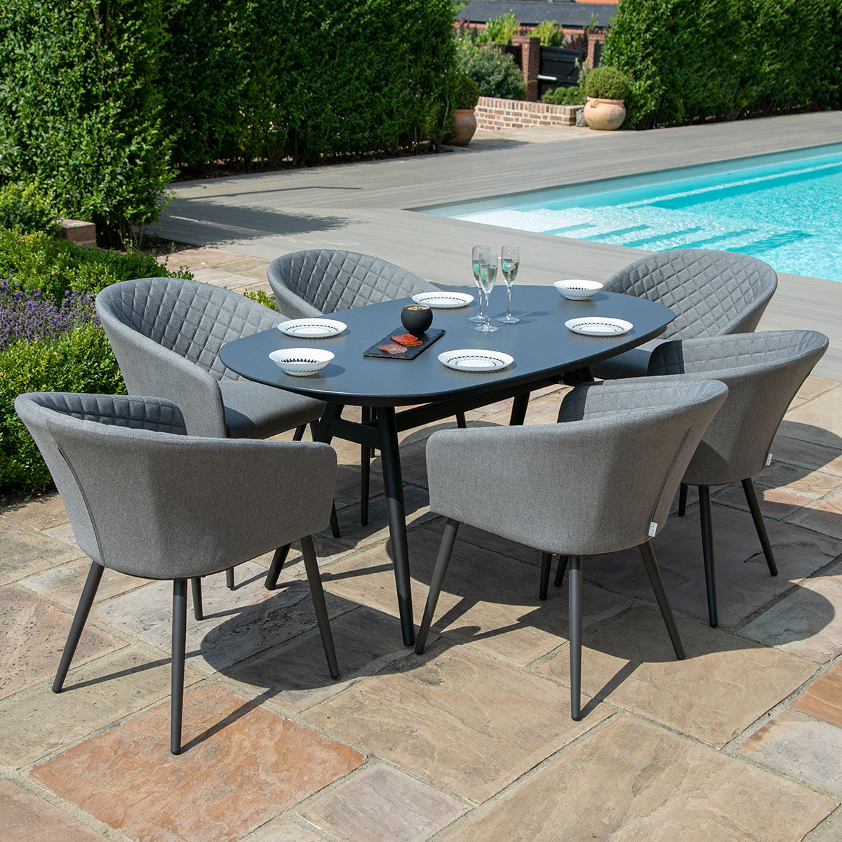 Maze - Outdoor Fabric Ambition 6 Seat Oval Dining Set -Flanelle