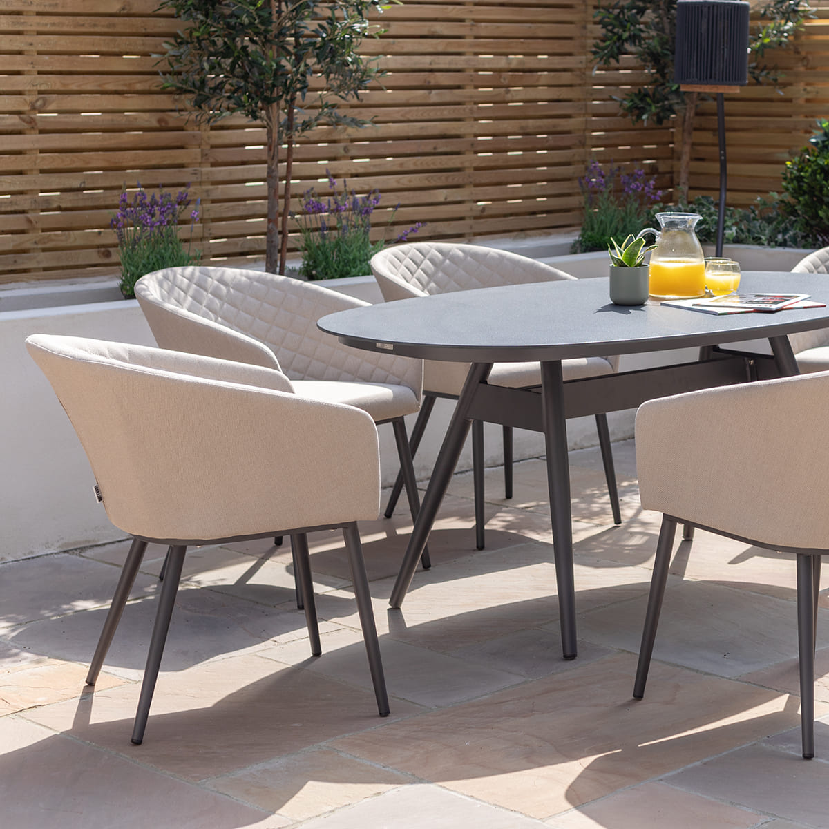 Maze - Outdoor Fabric Ambition 6 Seat Oval Dining Set -Oatmeal