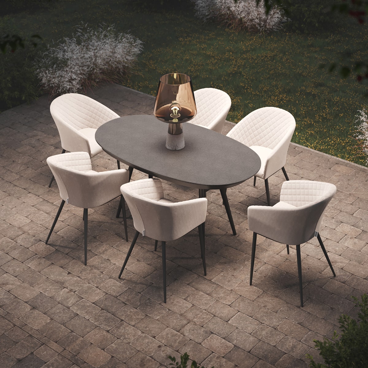 Maze - Outdoor Fabric Ambition 6 Seat Oval Dining Set -Oatmeal