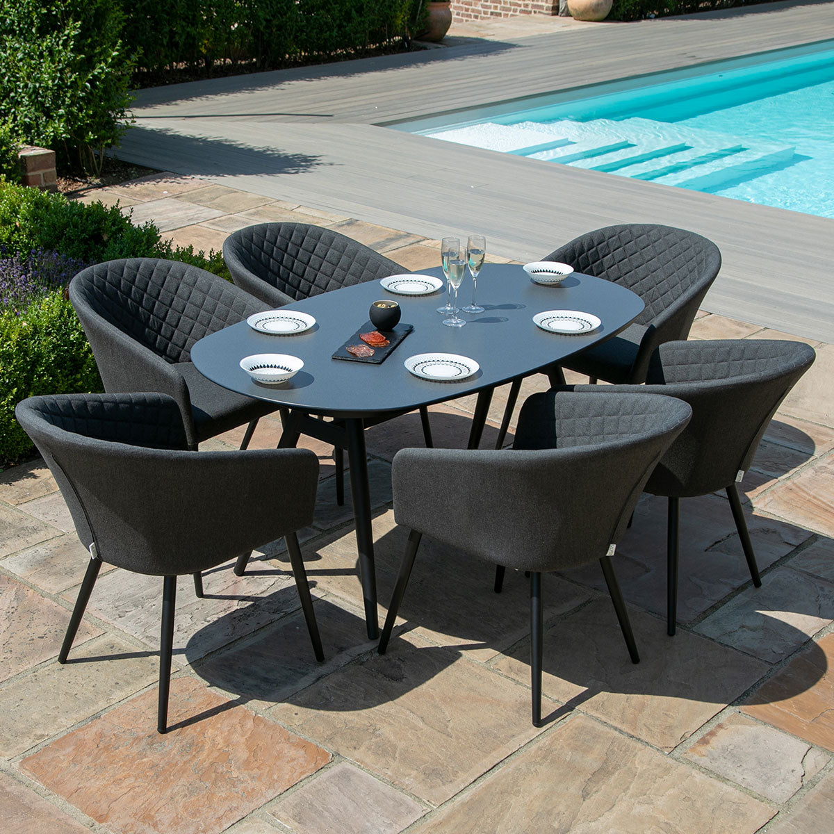 Maze - Outdoor Fabric Ambition 6 Seat Oval Dining Set - Charcoal