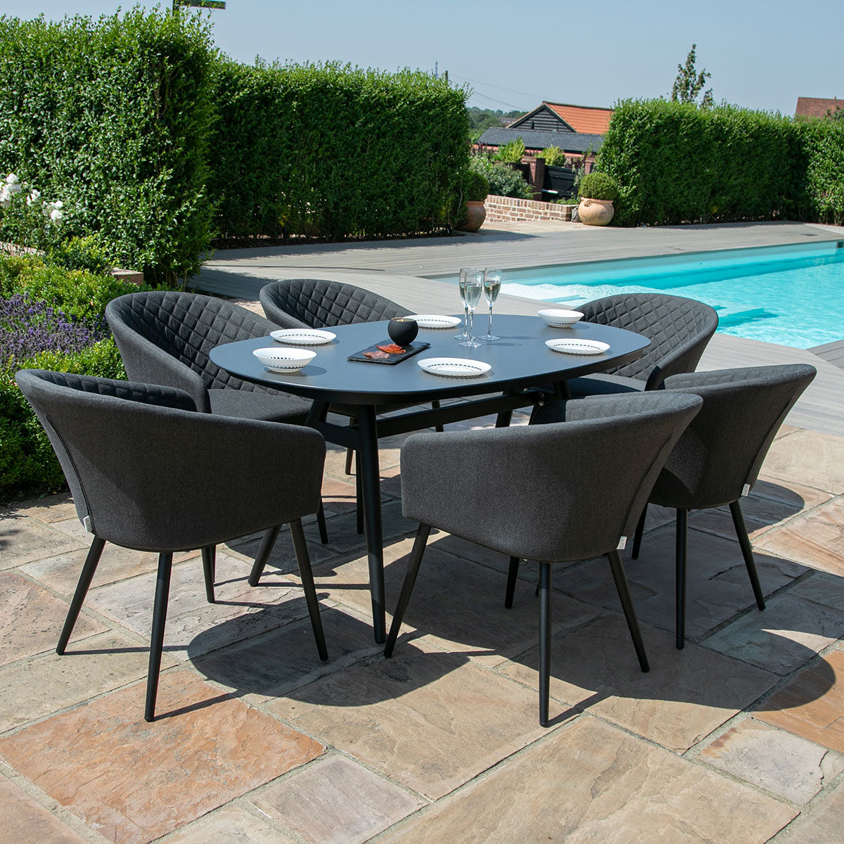 Maze - Outdoor Fabric Ambition 6 Seat Oval Dining Set - Charcoal