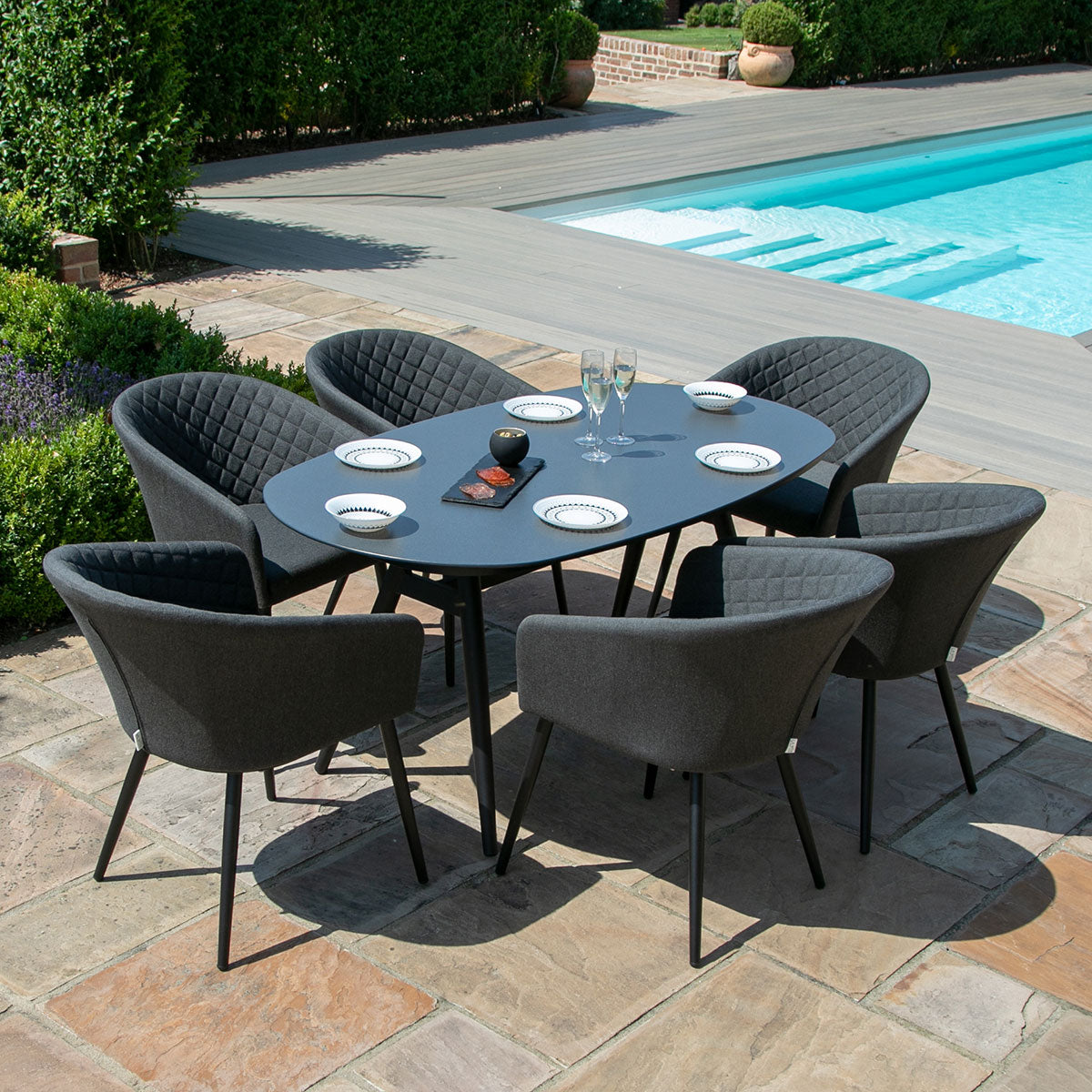 Maze - Outdoor Fabric Ambition 6 Seat Oval Dining Set - Charcoal