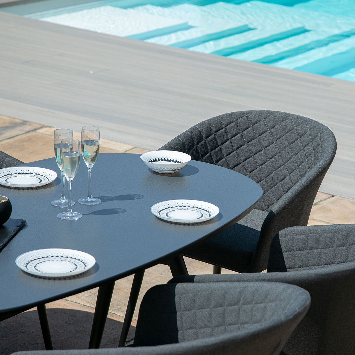 Maze - Outdoor Fabric Ambition 6 Seat Oval Dining Set - Charcoal