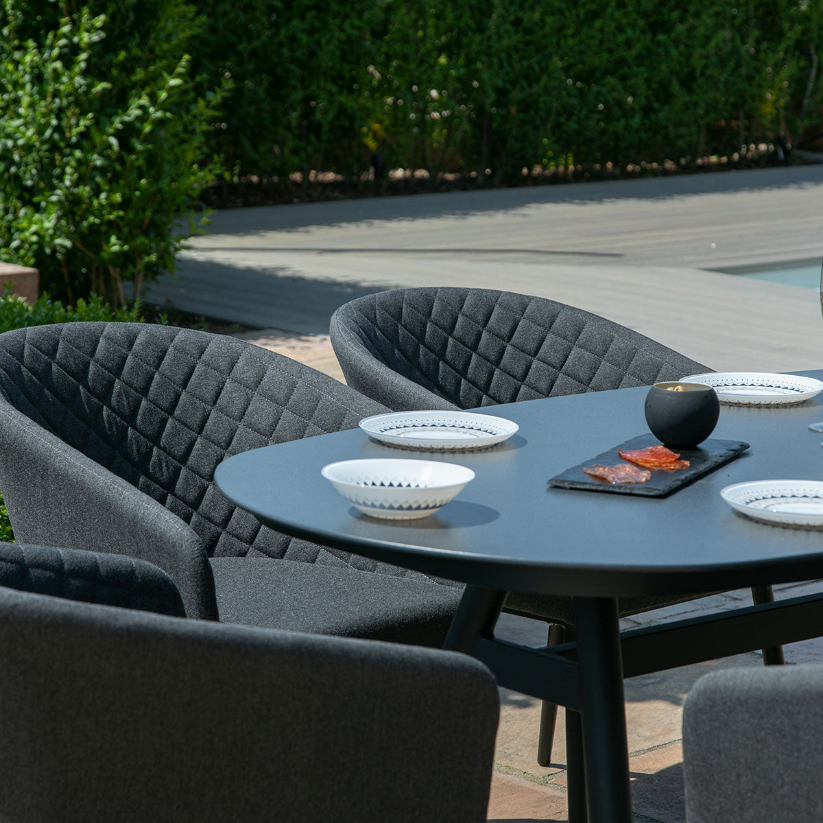 Maze - Outdoor Fabric Ambition 6 Seat Oval Dining Set - Charcoal