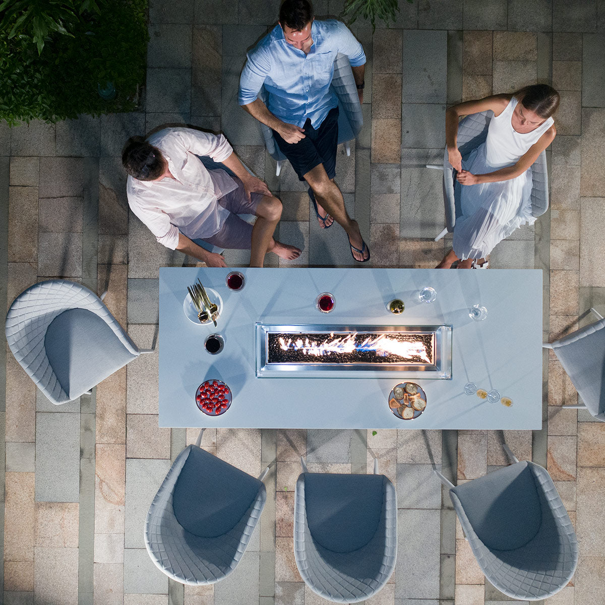 Maze - Outdoor Fabric Ambition 8 Seat Rectangular Dining Set with Fire Pit Table - Lead Chine