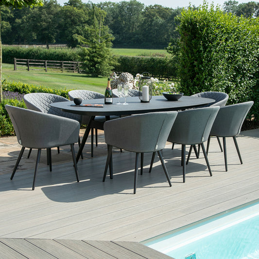 Maze - Outdoor Fabric Ambition 8 Seat Oval Dining Set - Flanelle