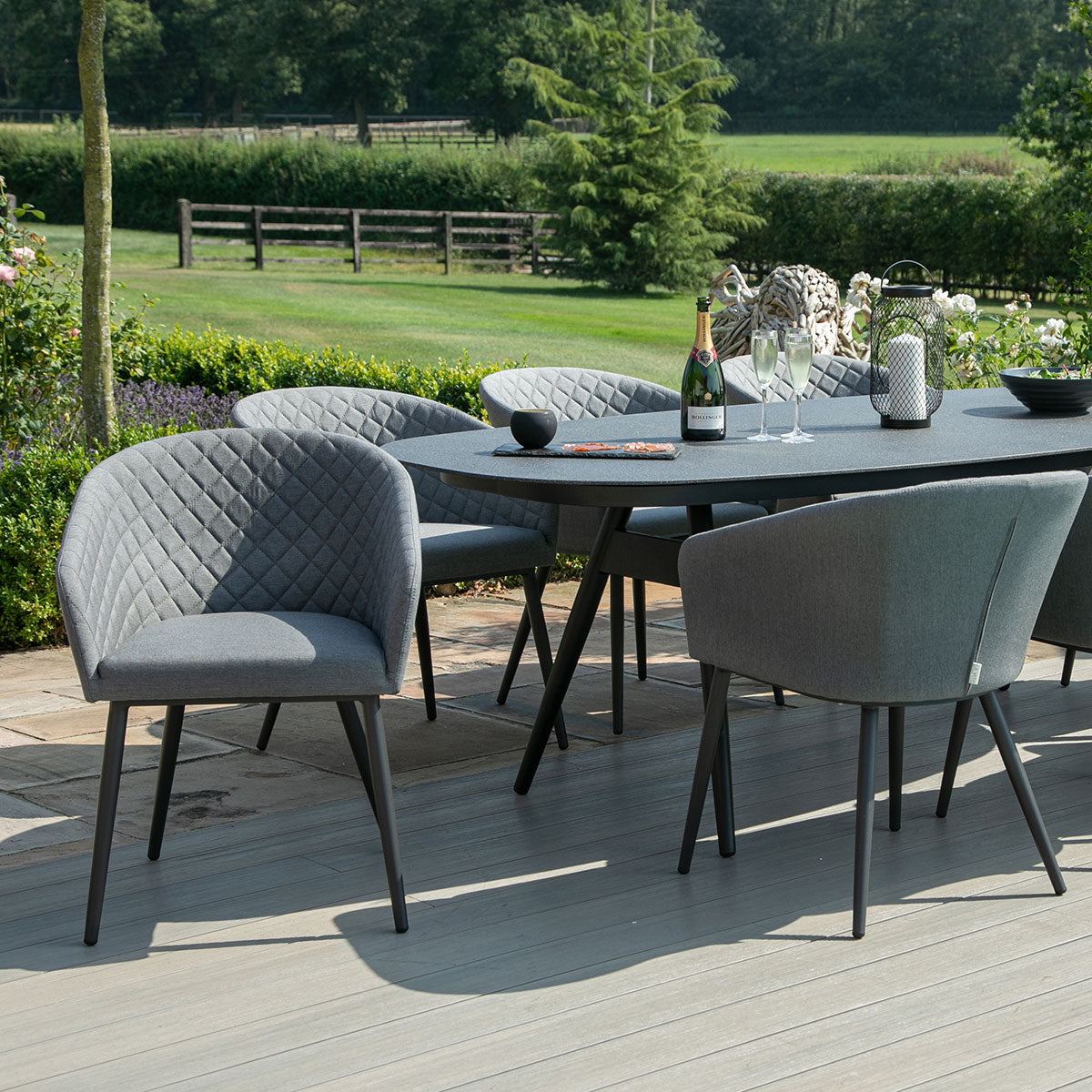 Maze - Outdoor Fabric Ambition 8 Seat Oval Dining Set - Flanelle