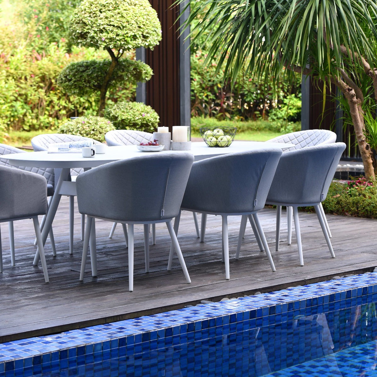 Maze - Outdoor Fabric Ambition 8 Seat Oval Dining Set - Lead Chine