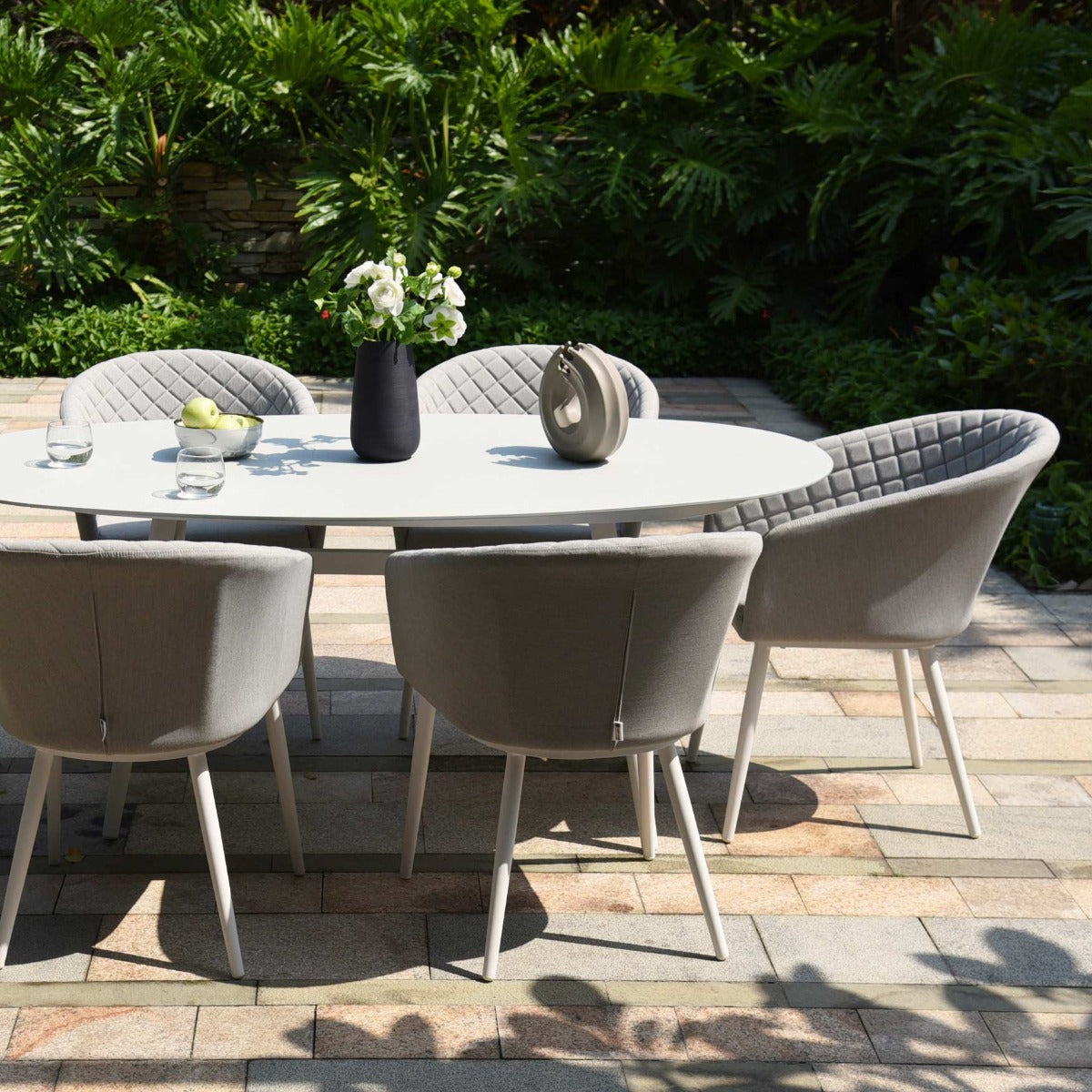 Maze - Outdoor Fabric Ambition 8 Seat Oval Dining Set - Lead Chine