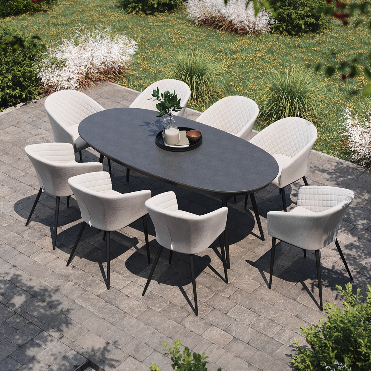 Maze - Outdoor Fabric Ambition 8 Seat Oval Dining Set - Oatmeal