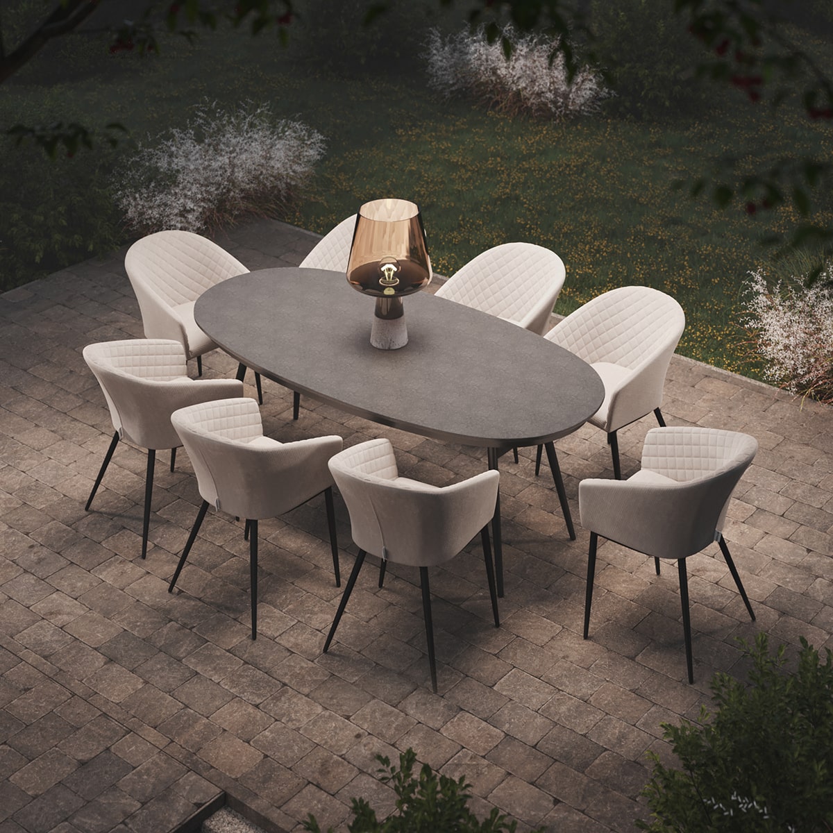 Maze - Outdoor Fabric Ambition 8 Seat Oval Dining Set - Oatmeal