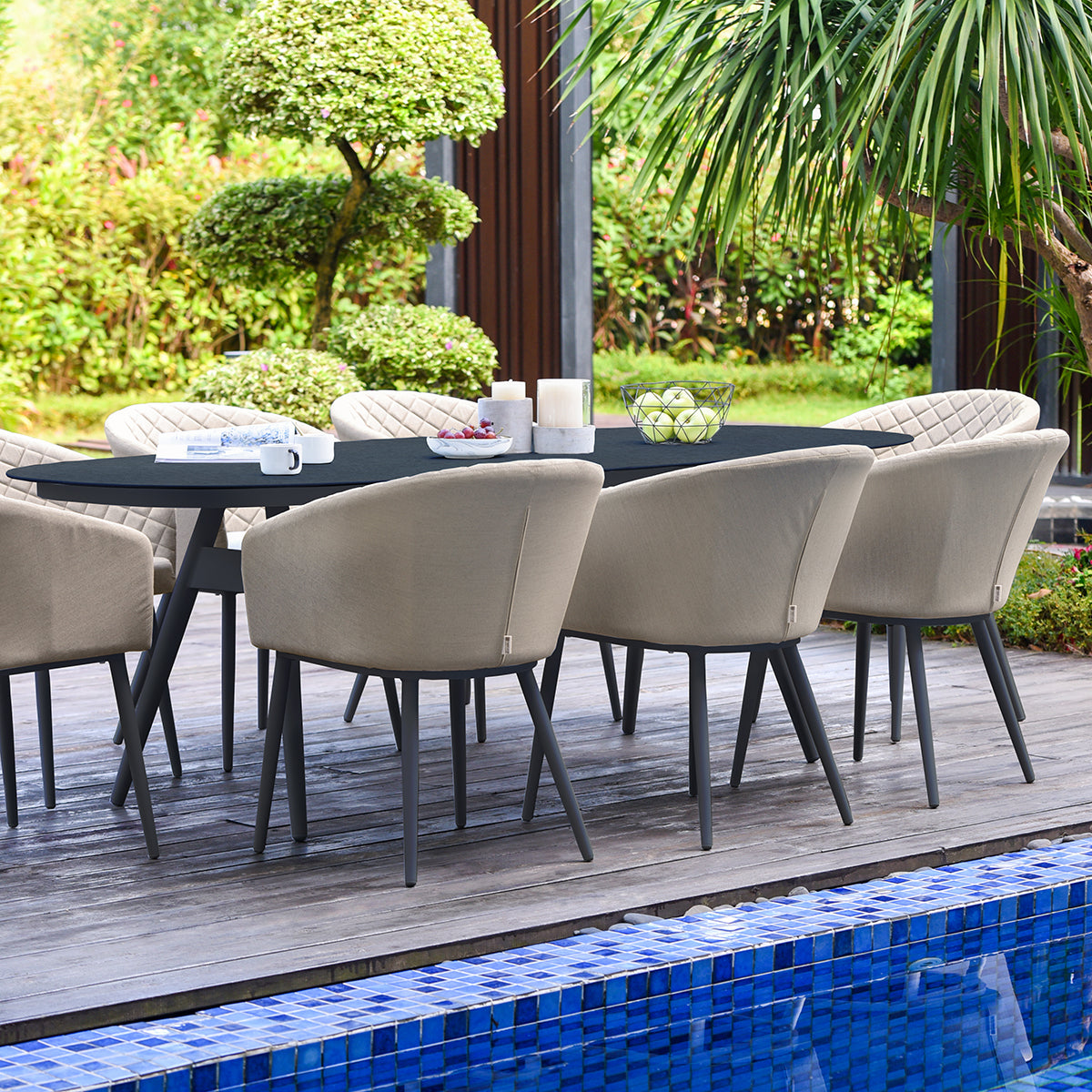 Maze - Outdoor Fabric Ambition 8 Seat Oval Dining Set - Oatmeal