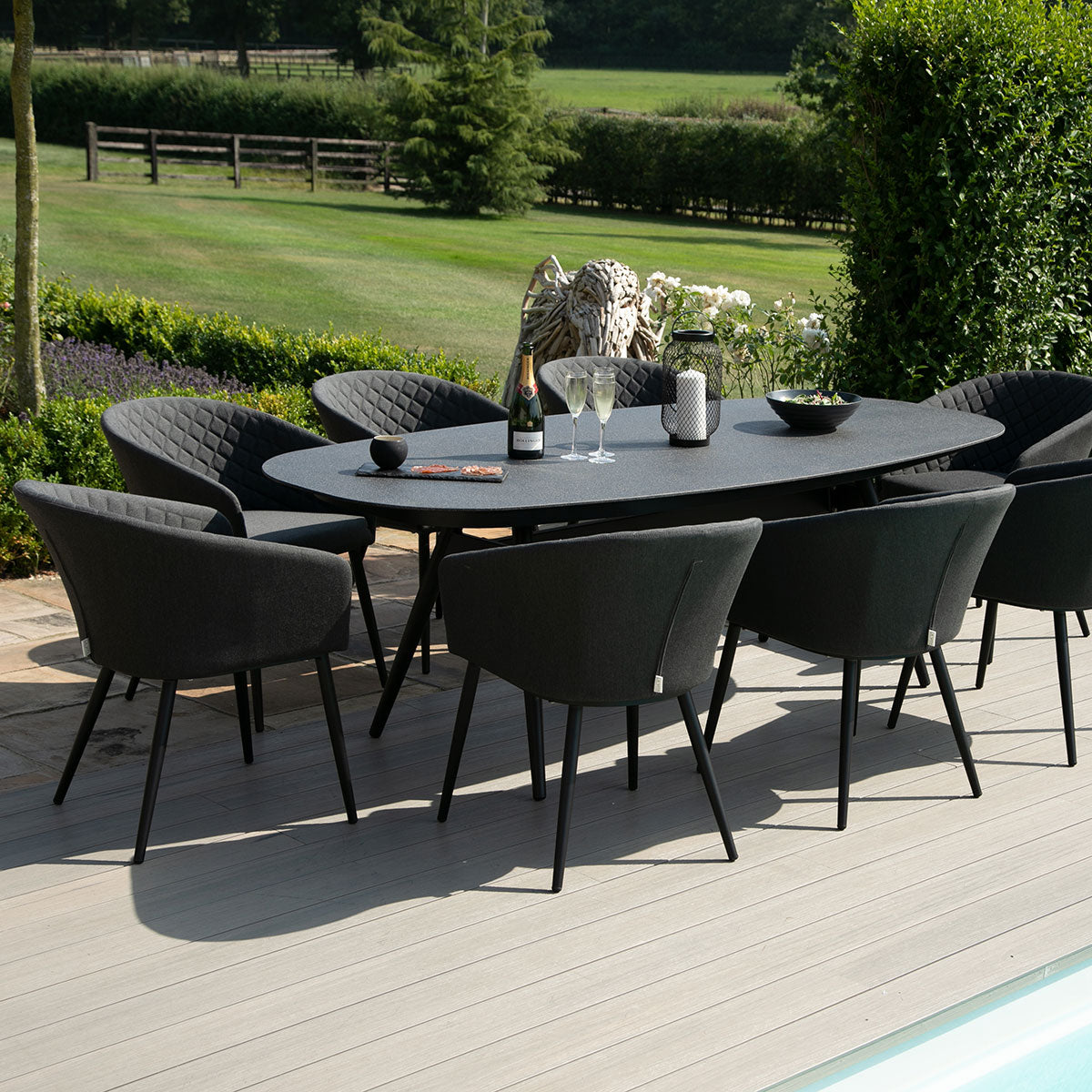 Maze - Outdoor Fabric Ambition 8 Seat Oval Dining Set - Charcoal