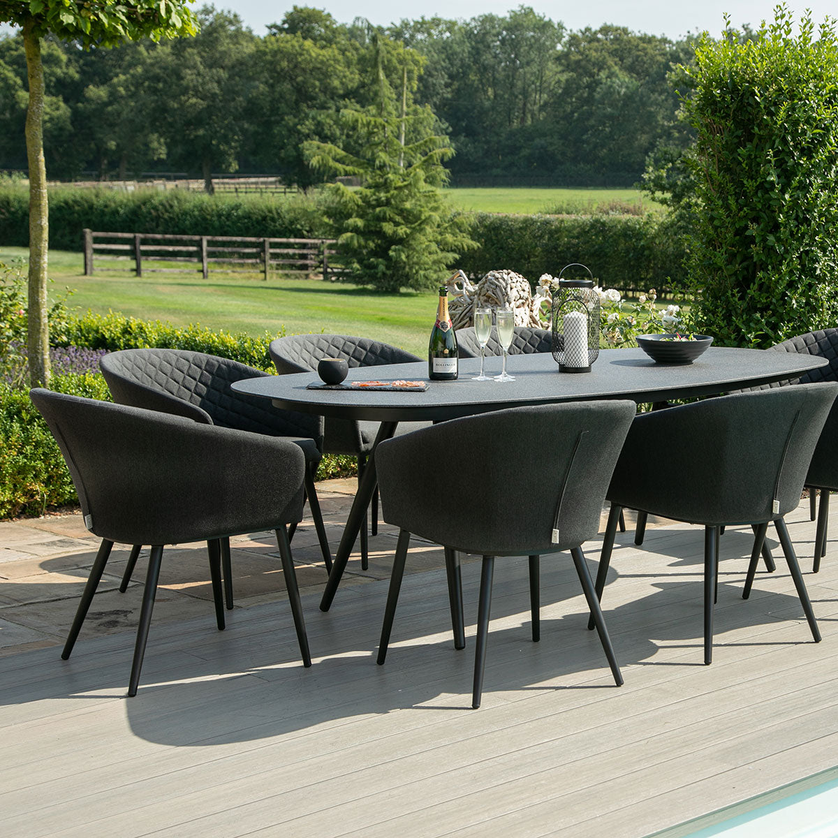 Maze - Outdoor Fabric Ambition 8 Seat Oval Dining Set - Charcoal