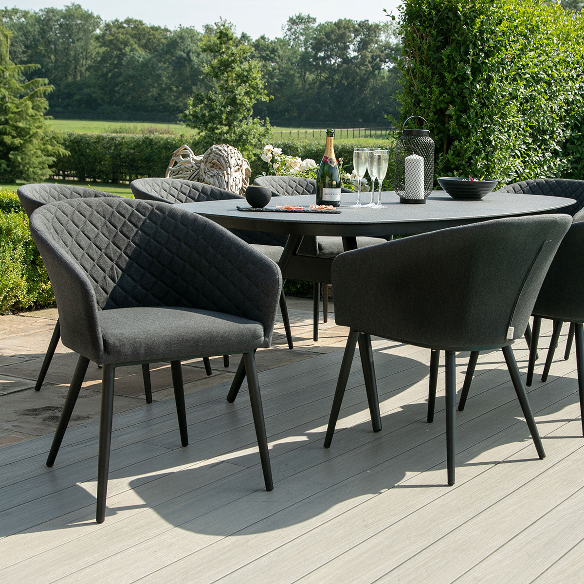 Maze - Outdoor Fabric Ambition 8 Seat Oval Dining Set - Charcoal