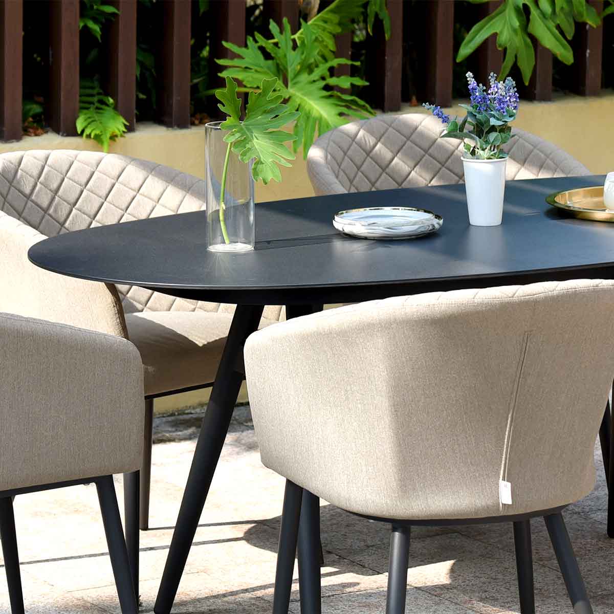 Maze - Outdoor Fabric Ambition 8 Seat Oval Dining Set - Taupe