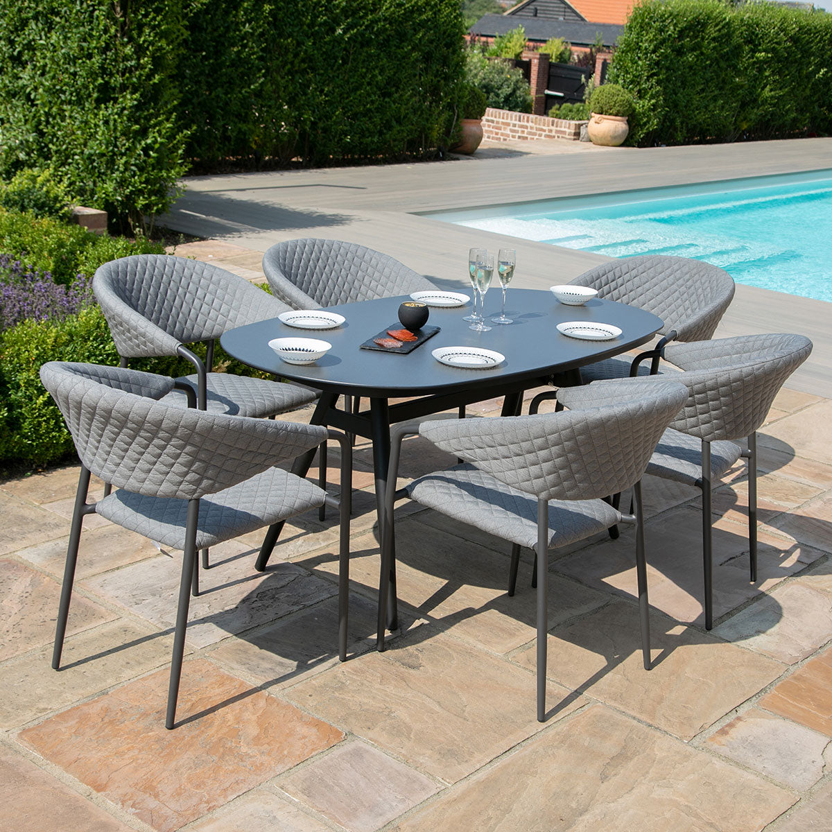 Maze - Outdoor Fabric Pebble 6 Seat Oval Dining Set - Flanelle