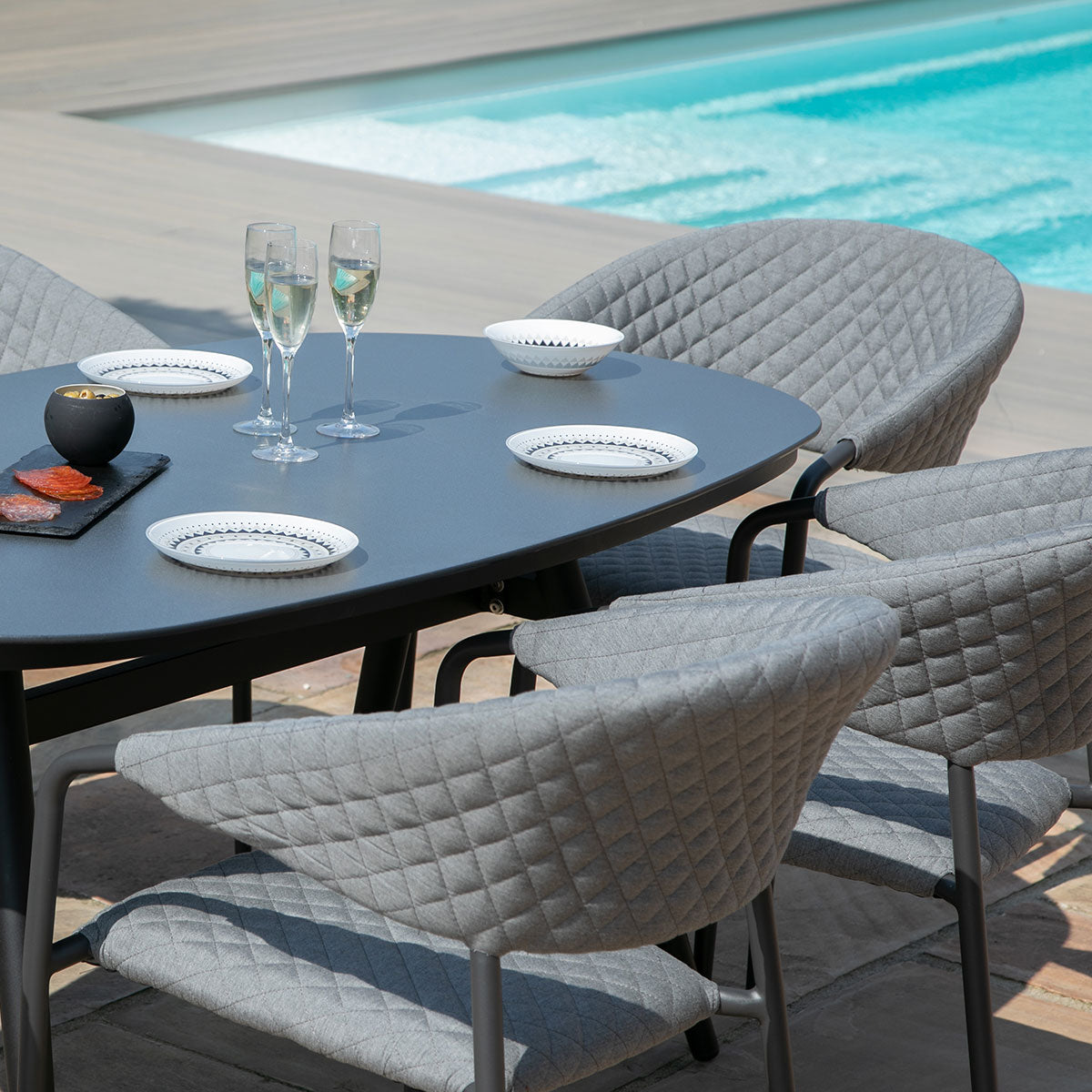 Maze - Outdoor Fabric Pebble 6 Seat Oval Dining Set - Flanelle