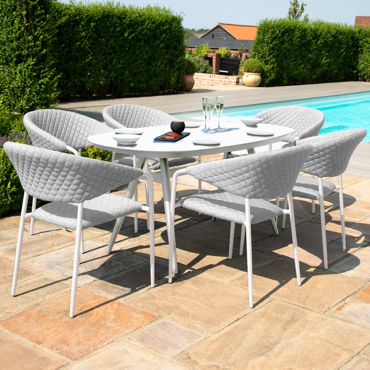 Maze - Outdoor Fabric Pebble 6 Seat Oval Dining Set - Lead Chine