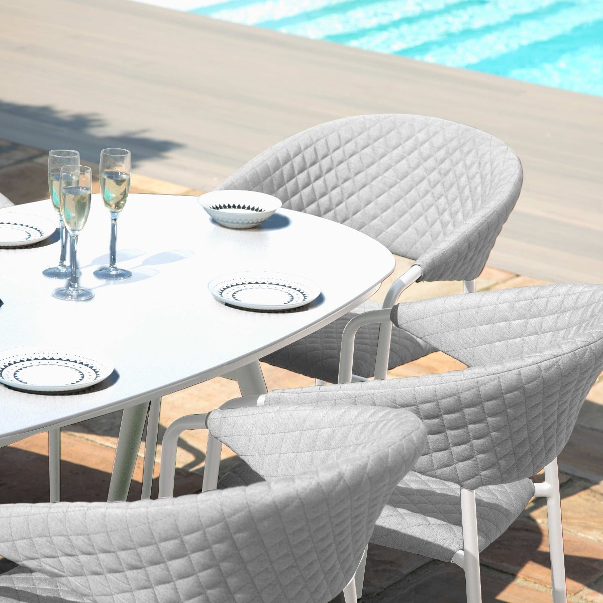 Maze - Outdoor Fabric Pebble 6 Seat Oval Dining Set - Lead Chine