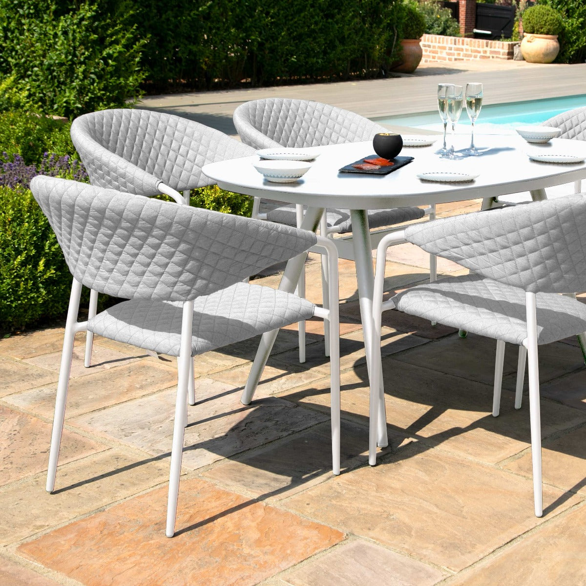 Maze - Outdoor Fabric Pebble 6 Seat Oval Dining Set - Lead Chine