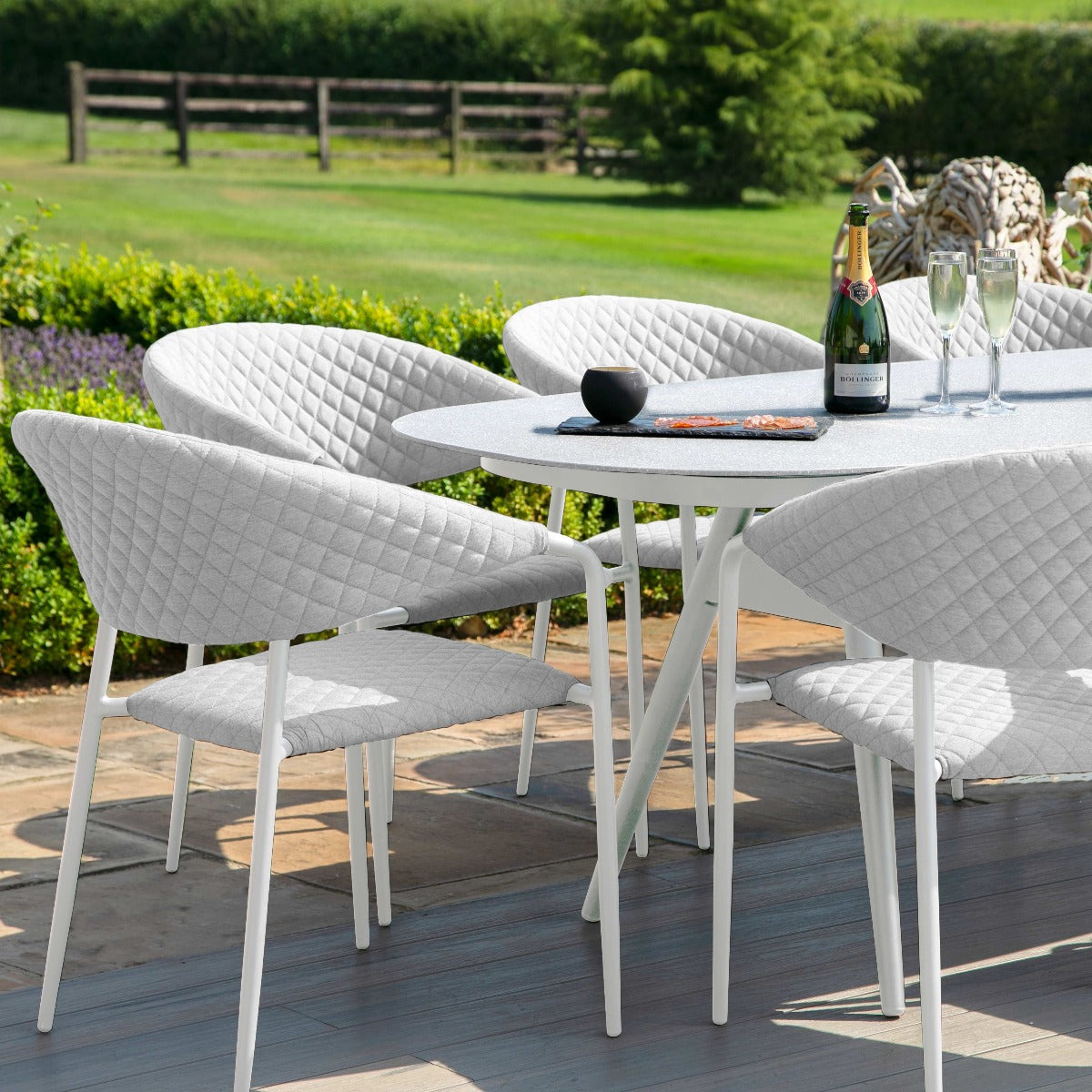 Maze - Outdoor Fabric Pebble 6 Seat Oval Dining Set - Lead Chine