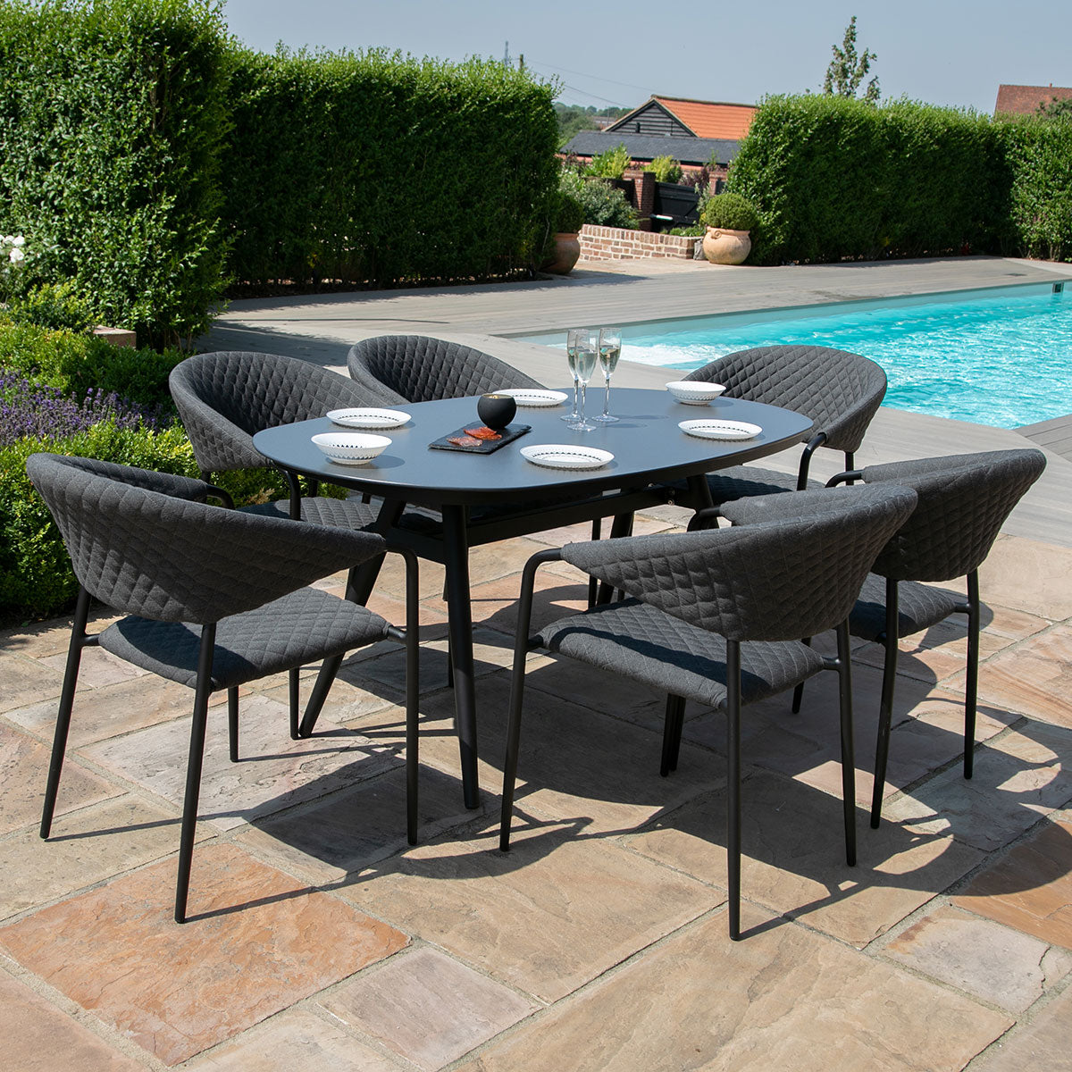 Maze - Outdoor Fabric Pebble 6 Seat Oval Dining Set - Charcoal