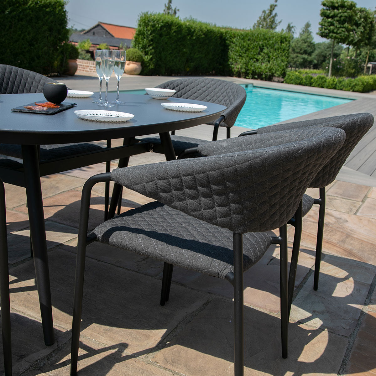 Maze - Outdoor Fabric Pebble 6 Seat Oval Dining Set - Charcoal