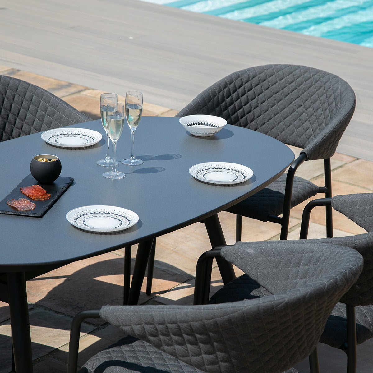 Maze - Outdoor Fabric Pebble 6 Seat Oval Dining Set - Charcoal