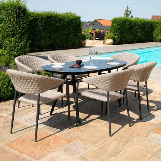 Maze - Outdoor Fabric Pebble 6 Seat Oval Dining Set - Taupe