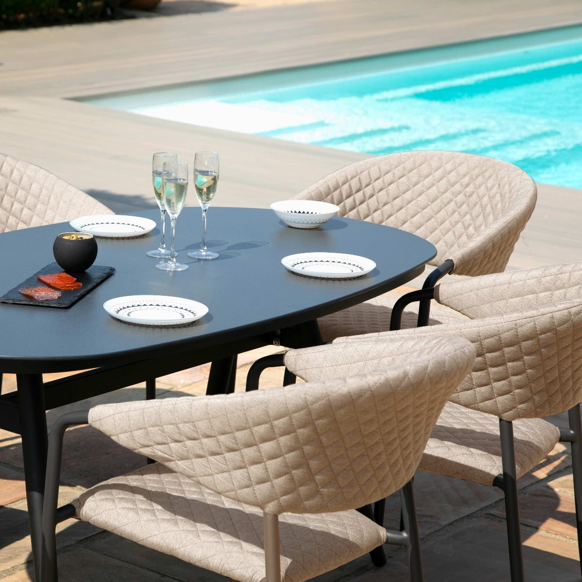 Maze - Outdoor Fabric Pebble 6 Seat Oval Dining Set - Taupe