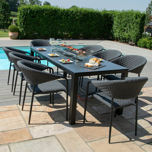 Maze - Outdoor Fabric Pebble 8 Seat Rectangular Dining Set with Fire Pit Table - Charcoal