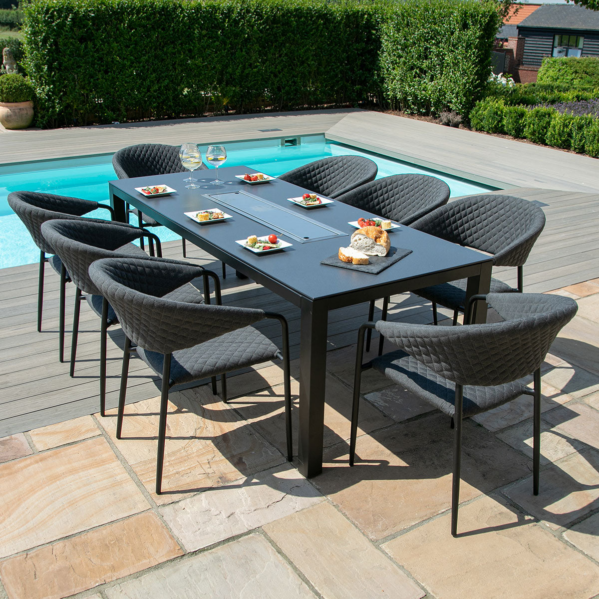 Maze - Outdoor Fabric Pebble 8 Seat Rectangular Dining Set with Fire Pit Table - Charcoal