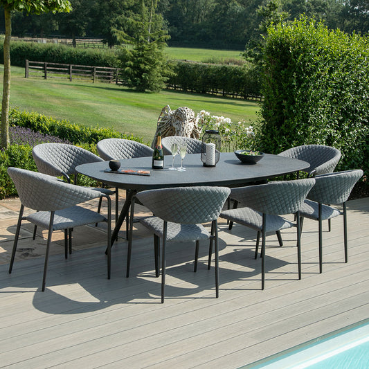 Maze - Outdoor Fabric Pebble 8 Seat Oval Dining Set - Flanelle