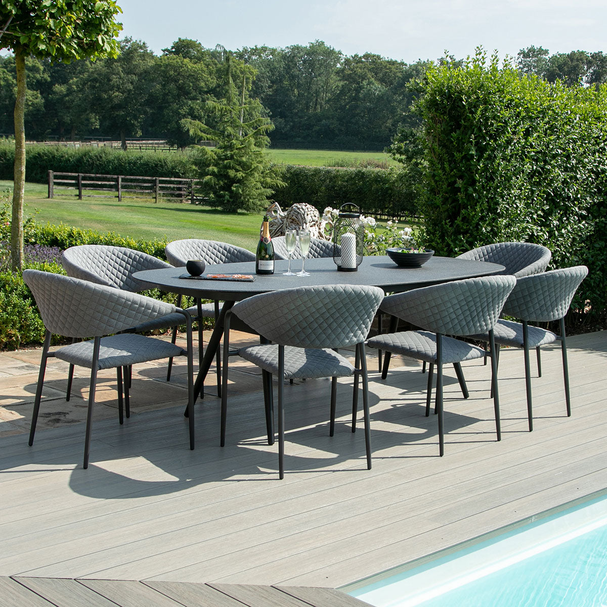 Maze - Outdoor Fabric Pebble 8 Seat Oval Dining Set - Flanelle