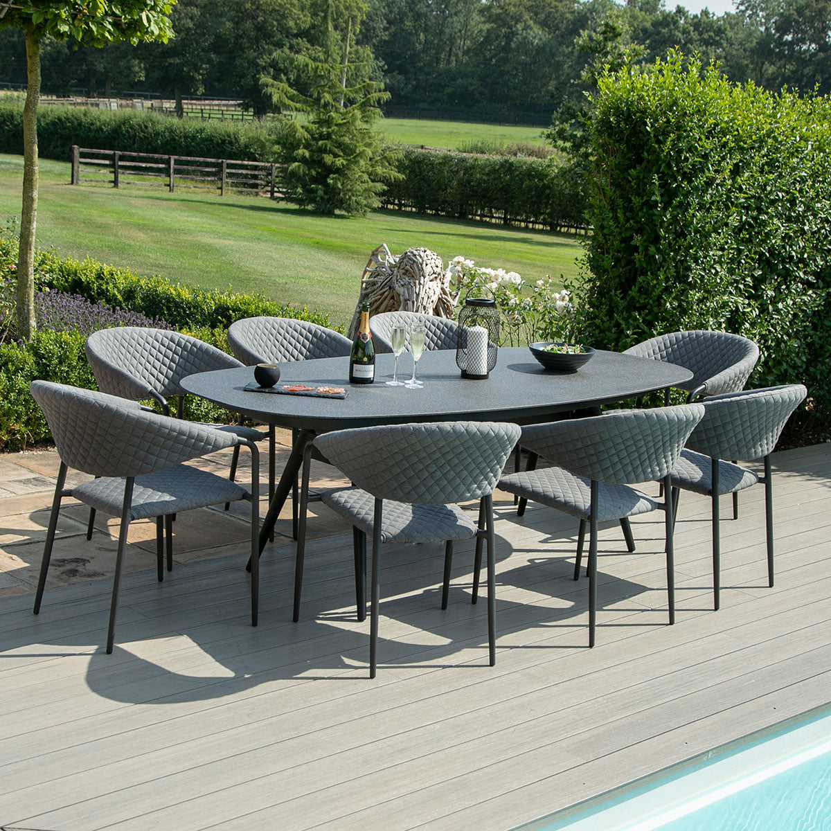 Maze - Outdoor Fabric Pebble 8 Seat Oval Dining Set - Flanelle