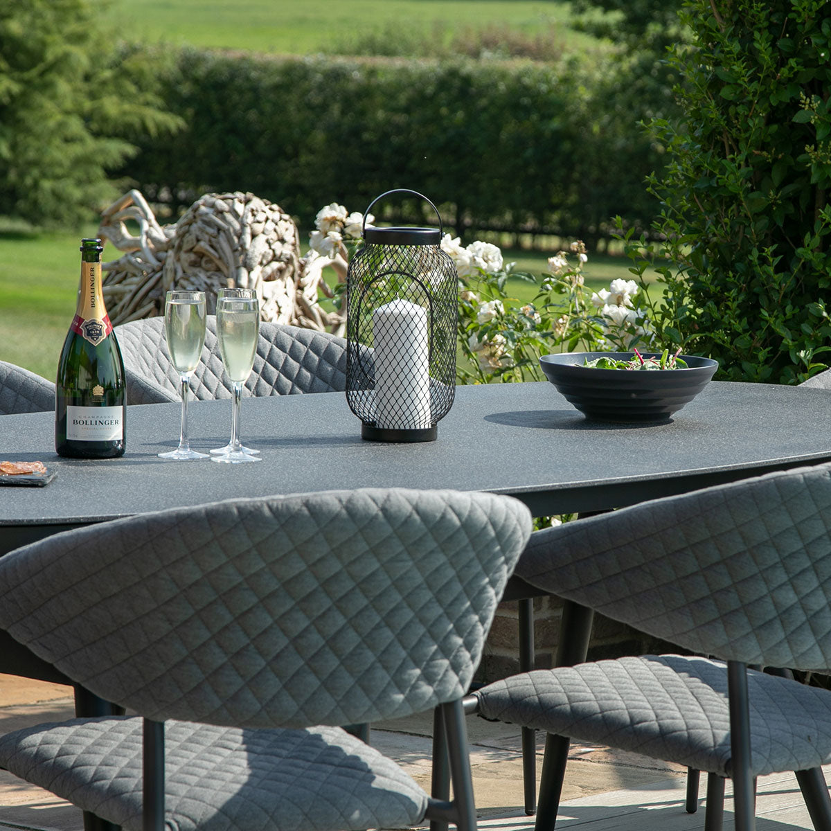 Maze - Outdoor Fabric Pebble 8 Seat Oval Dining Set - Flanelle