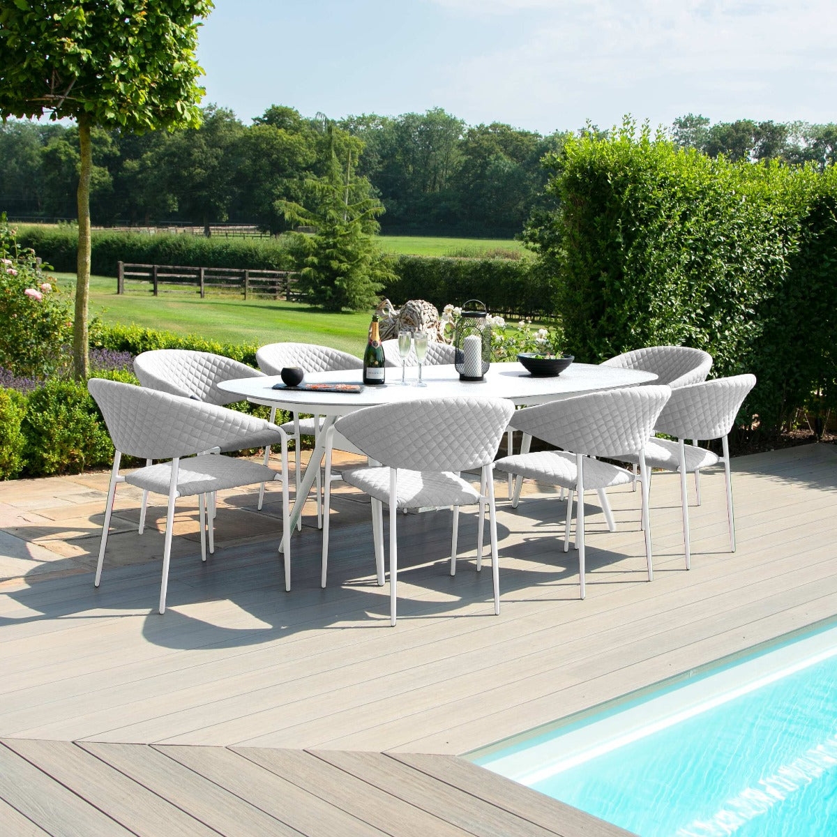 Maze - Outdoor Fabric Pebble 8 Seat Oval Dining Set - Lead Chine