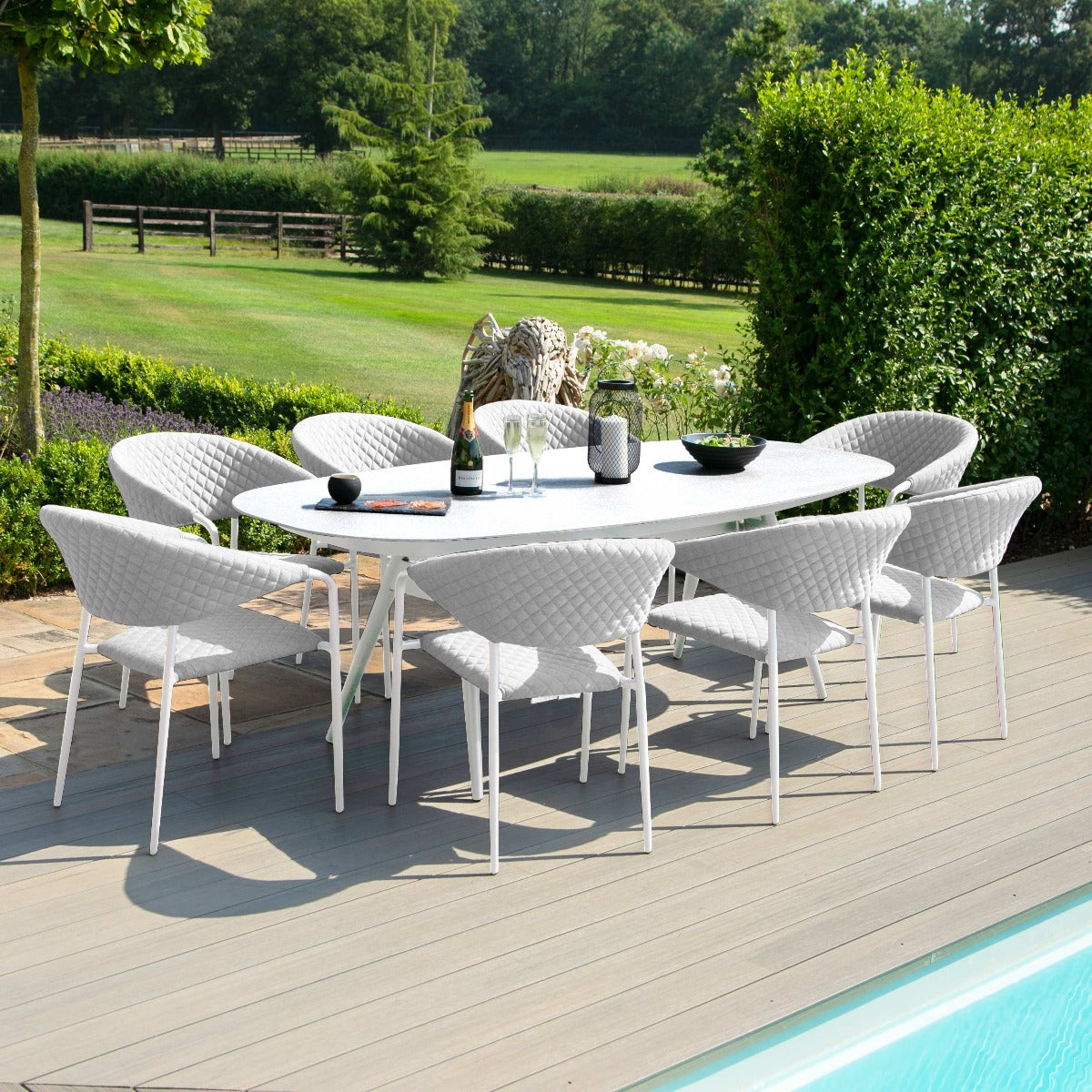 Maze - Outdoor Fabric Pebble 8 Seat Oval Dining Set - Lead Chine