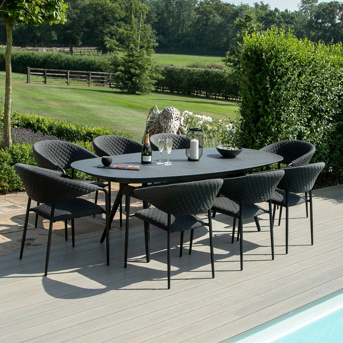 Maze - Outdoor Fabric Pebble 8 Seat Oval Dining Set - Charcoal