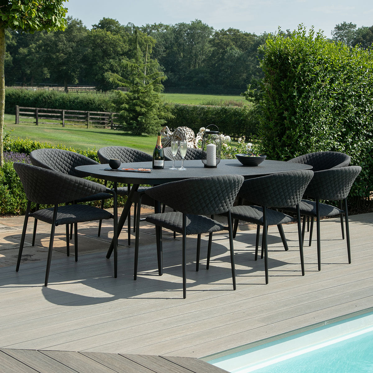 Maze - Outdoor Fabric Pebble 8 Seat Oval Dining Set - Charcoal