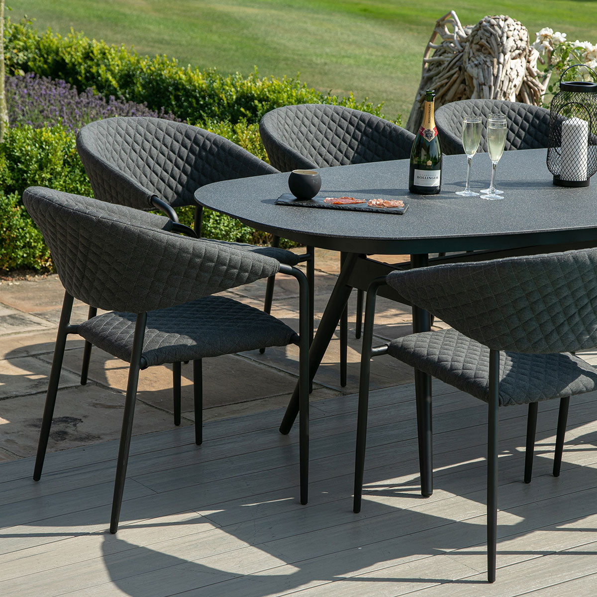 Maze - Outdoor Fabric Pebble 8 Seat Oval Dining Set - Charcoal