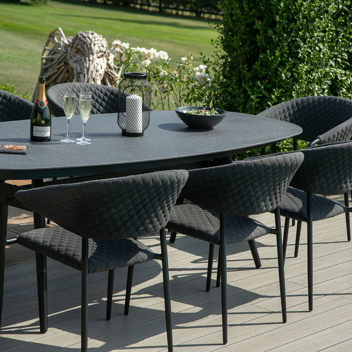 Maze - Outdoor Fabric Pebble 8 Seat Oval Dining Set - Charcoal