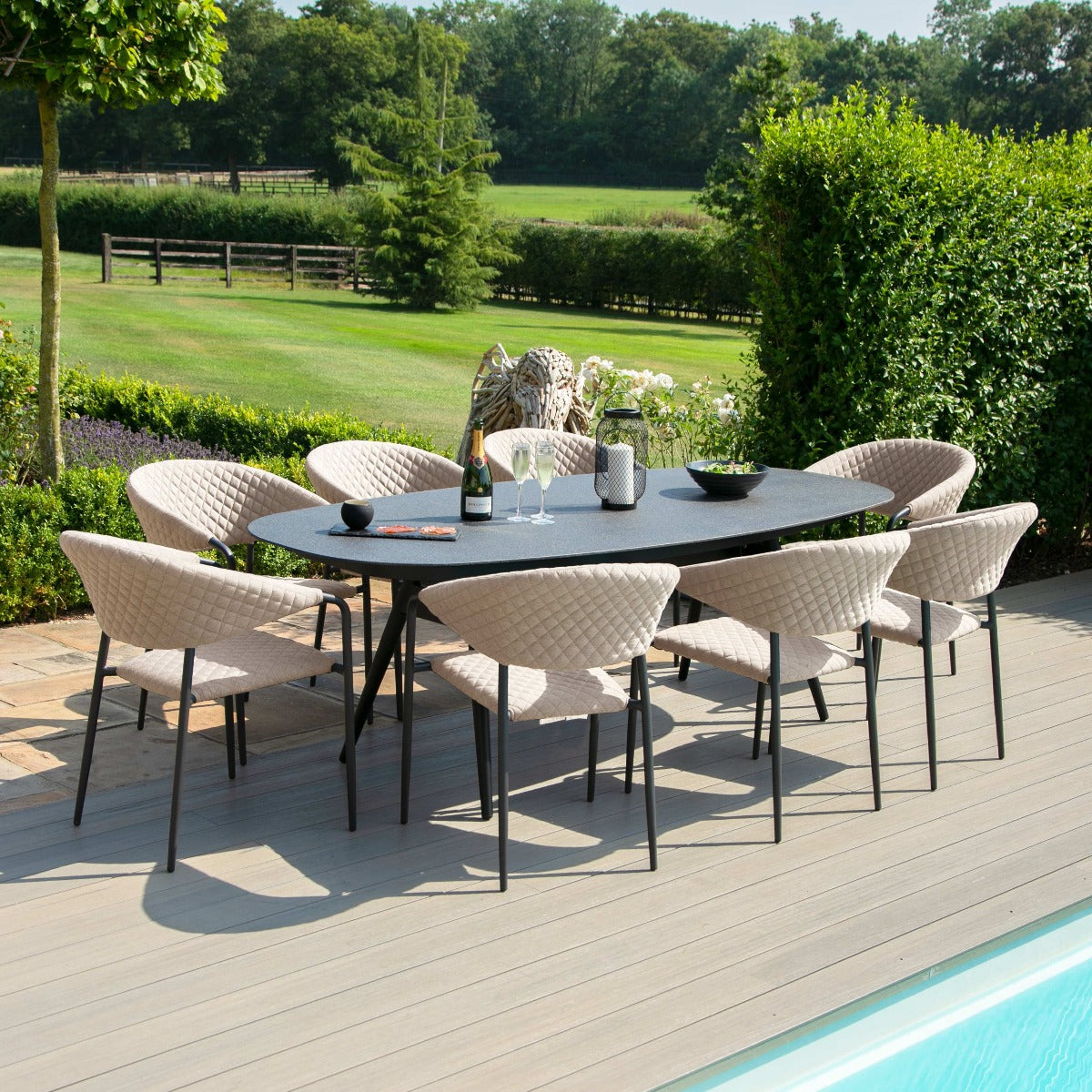 Maze - Outdoor Fabric Pebble 8 Seat Oval Dining Set - Taupe