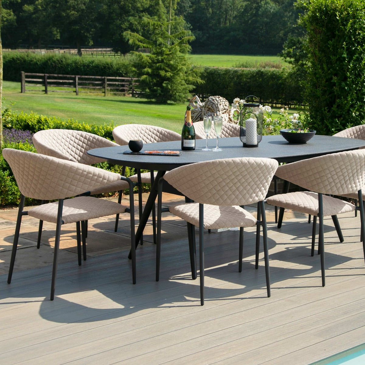 Maze - Outdoor Fabric Pebble 8 Seat Oval Dining Set - Taupe