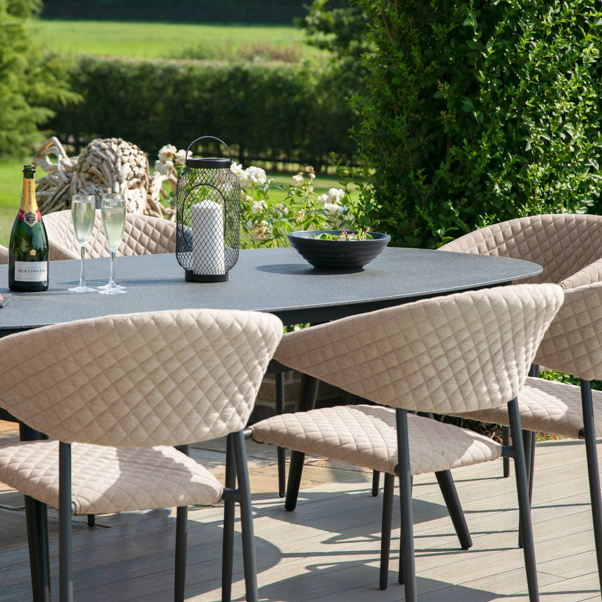 Maze - Outdoor Fabric Pebble 8 Seat Oval Dining Set - Taupe