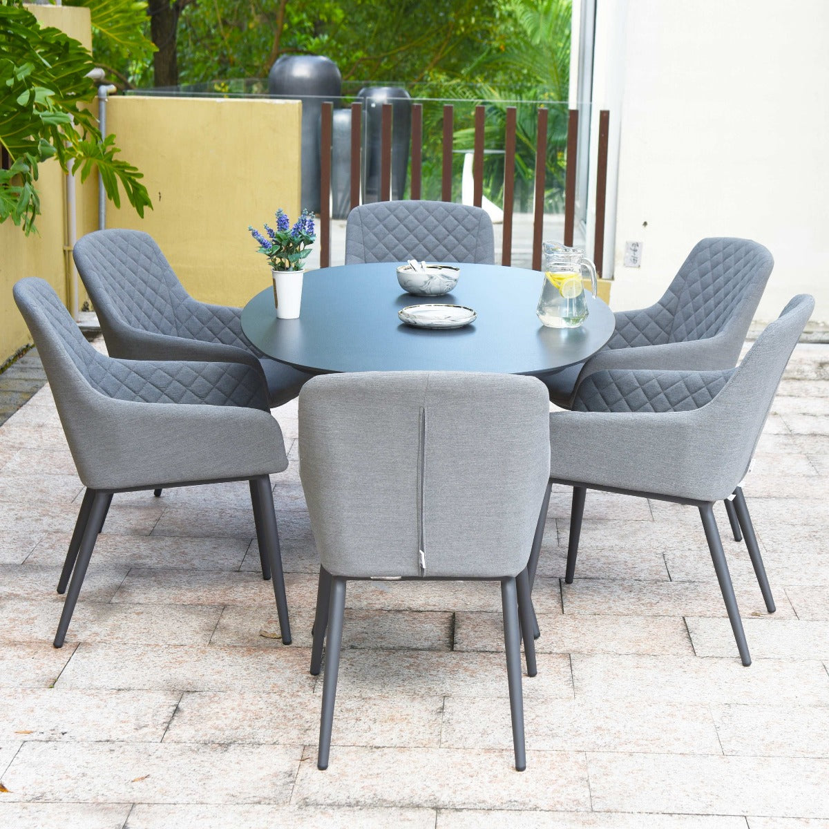 Maze - Outdoor Fabric Zest 6 Seat Oval Dining Set - Flanelle