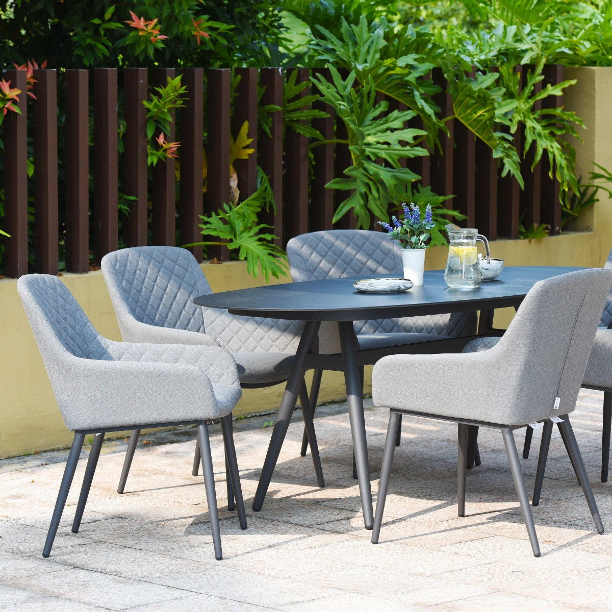 Maze - Outdoor Fabric Zest 6 Seat Oval Dining Set - Flanelle