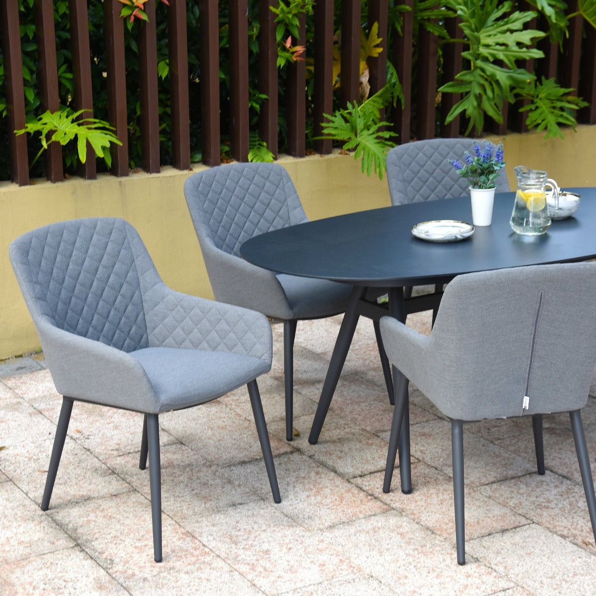 Maze - Outdoor Fabric Zest 6 Seat Oval Dining Set - Flanelle